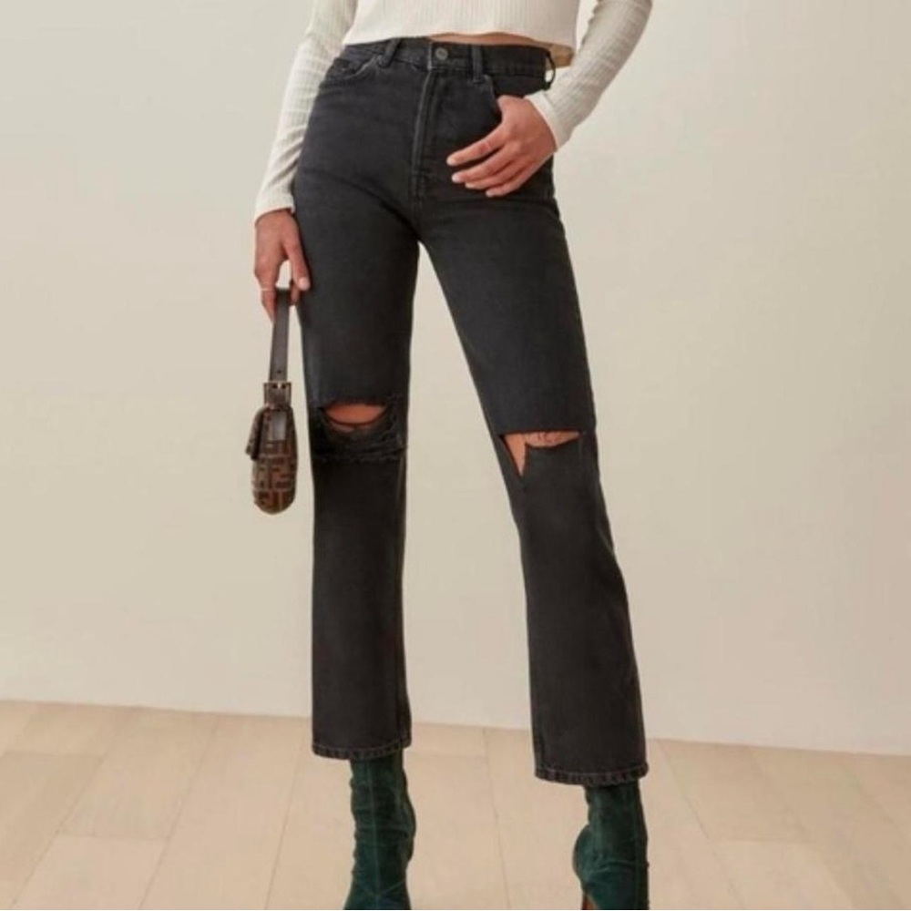 Reformation Black High Rise Distressed Jeans